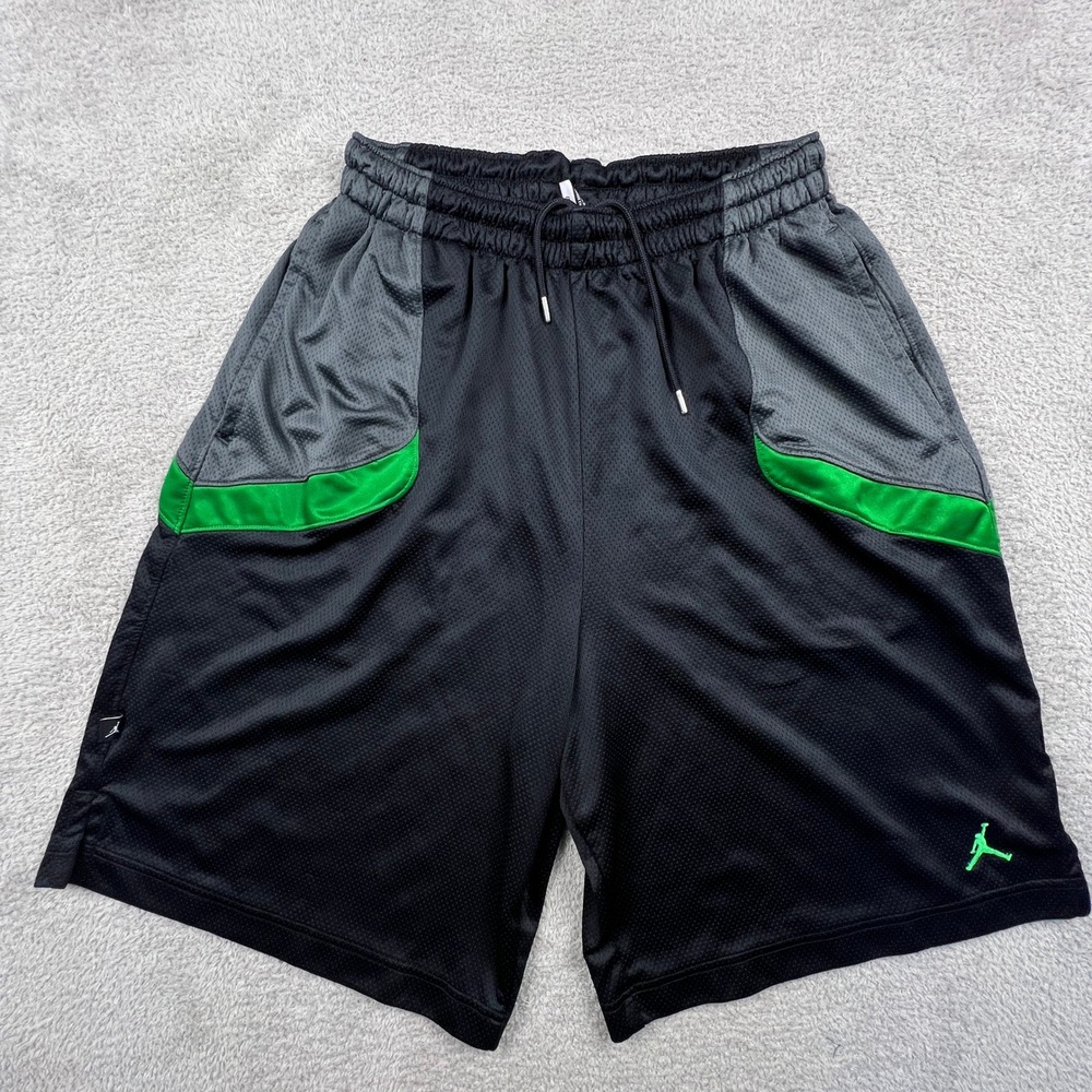 Jordan Basketball Shorts Mens Medium Black‎ Grey Green Dri-FIT Mesh Athletic Gym